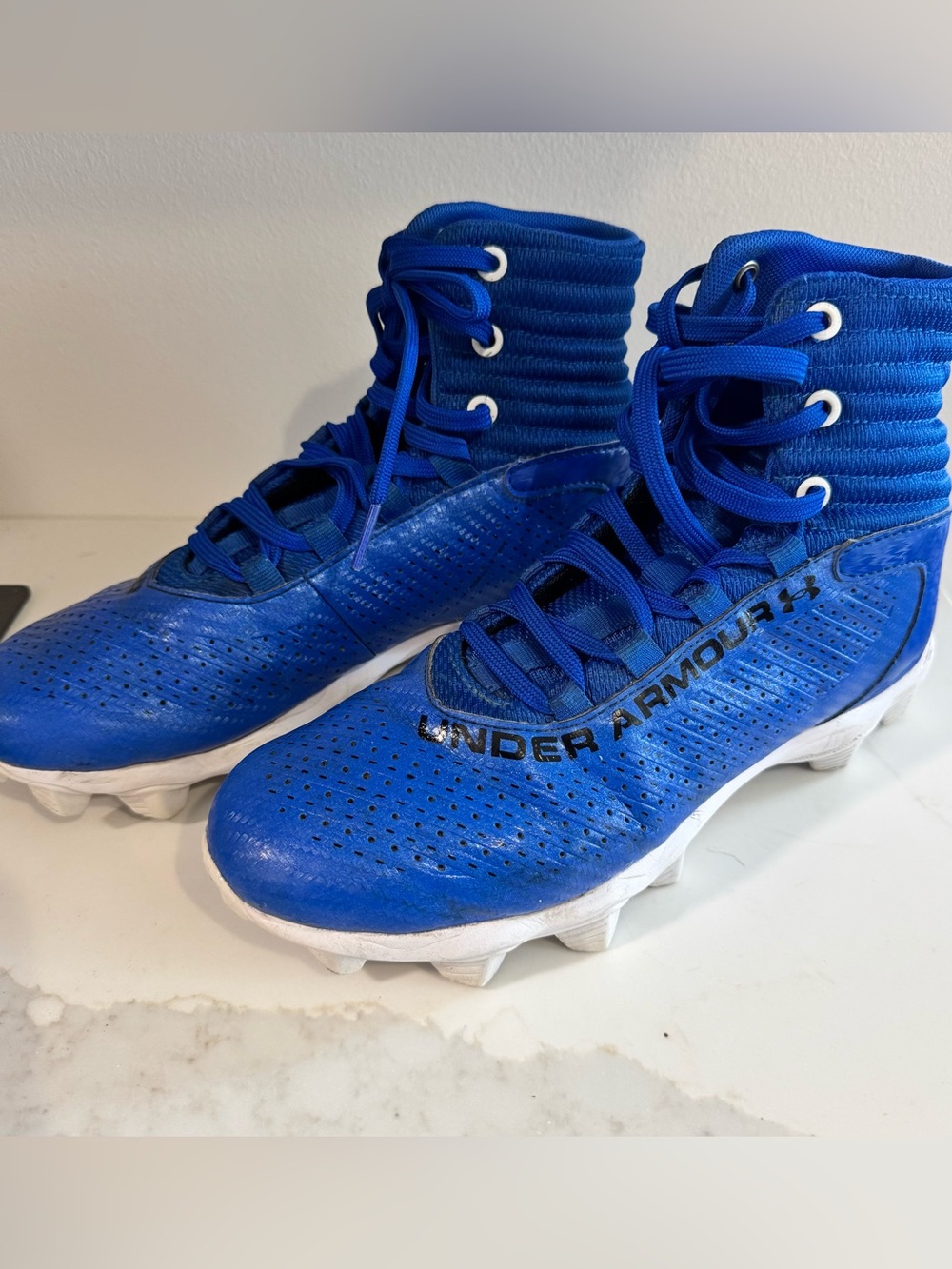 Boys 6Y Under ArmourRoyal Blue High-Top Football Cleats